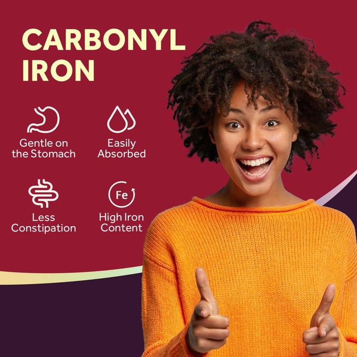 Doctor'S Recipes Iron 65 Mg Carbonyl Iron with Vitamin C, Maximized Absorption Easy on the Stomach, Red Cells Formation, Blood, Heart, Brain, Muscle & Immunity Health, Vegan Non-Gmo 60 Tablets