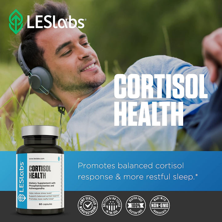 LES Labs Cortisol Health – Stress Relief, Balanced Cortisol Response, Relaxation & Deep Sleep – Phosphatidylserine, Magnesium, Magnolia Bark, Rhodiola Rosea & Ashwagandha – Non-Gmo – 60 Capsules