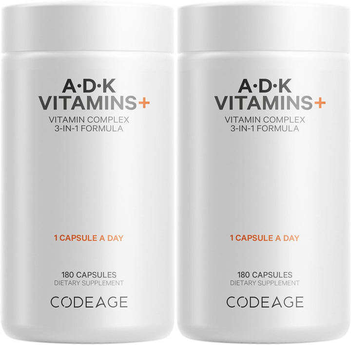 Codeage ADK Vitamin Supplement, Vitamin A, Vitamin D3 5000 IU Cholecalciferol, Vitamin K1 & K2 (MK4 & MK7), 6-Month Supply, Only One Daily Pill, Helps Support Immune Health, Bone & Heart, 2 Pack