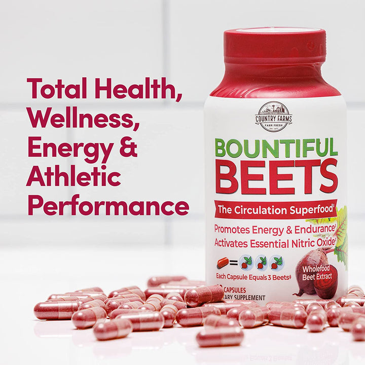 COUNTRY FARMS Bountiful Beets Root Capsules, Wholefood Beet Extract Superfood, Natural Nitric Oxide Booster, Supports Natural Energy, Circulation and Immune Support, 180 Count, 2 Pack