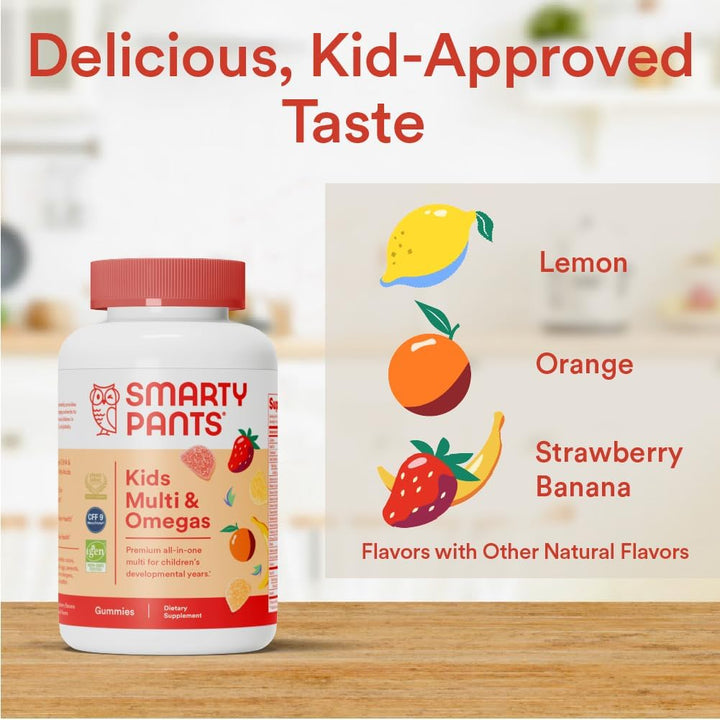 Smartypants Kids Multivitamin Gummies Bundle: Omega 3 Fish Oil, Vitamins D3 C B12 B6 a K Zinc, Fiber, Immune Support, 3 Fruit Flavors, 240 Count