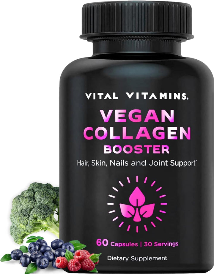 Vital Vitamins Vegan Collagen Booster - Plant Collagen Supplements - Supports Hair, Skin, Nails & Joints - with Hyaluronic Acid - 60 Capsules