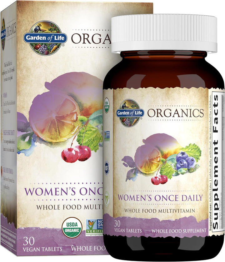 Garden of Life Organics Multivitamin for Women - Women'S Once Daily Multi - 60 Tablets, Whole Food Multi with Iron, Biotin, Vegan Organic Vitamin for Women'S Health, Energy Hair Skin and Nails