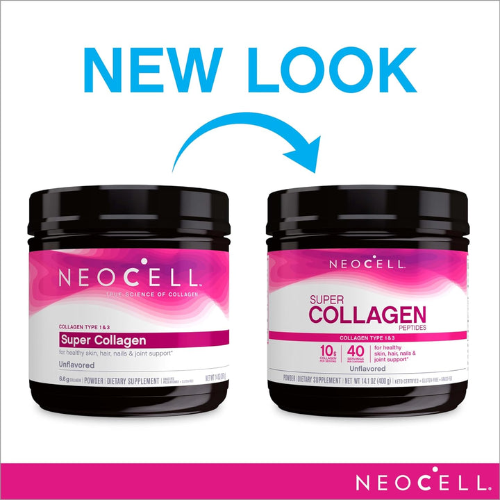 Neocell Super Collagen Peptides, 10G Collagen Peptides per Serving, Gluten Free, Keto Friendly, Non-Gmo, Grass Fed, Healthy Hair, Skin, Nails and Joints, Unflavored Powder, 7 Oz., 1 Canister