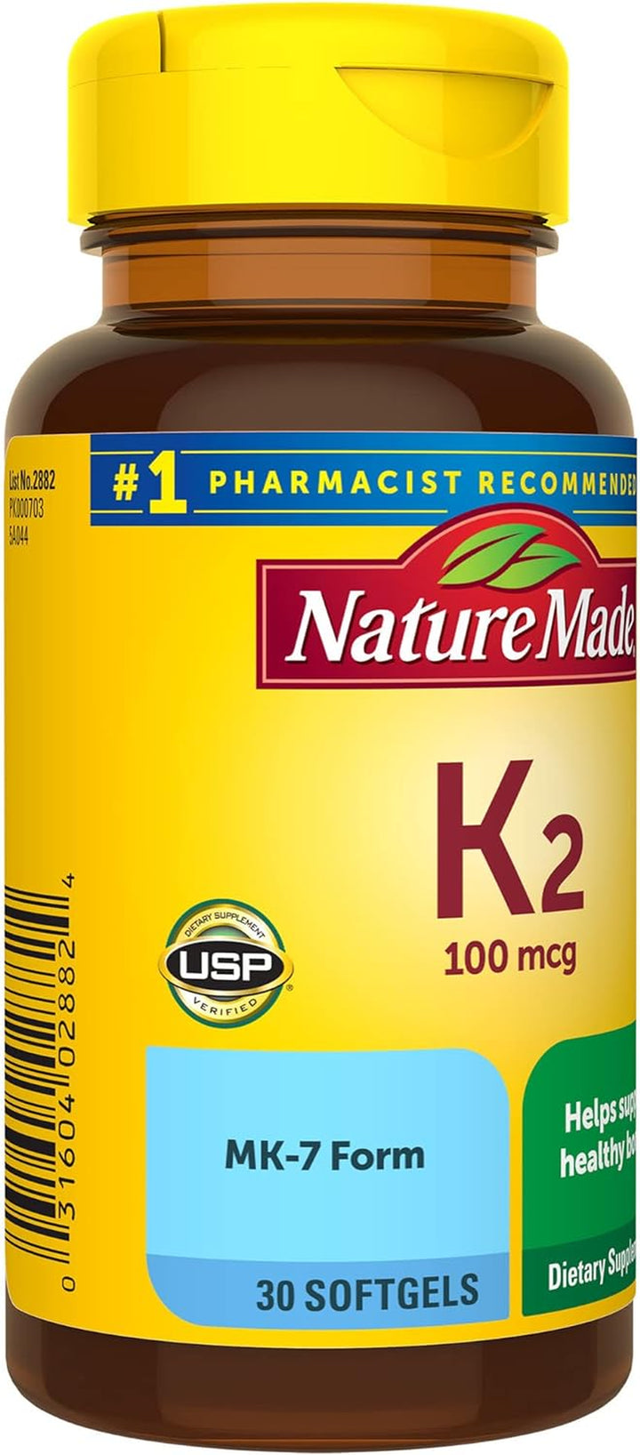 Nature Made Vitamin K2 100 Mcg, Healthy Bone Supplements, 30 Softgels, 30 Day Supply