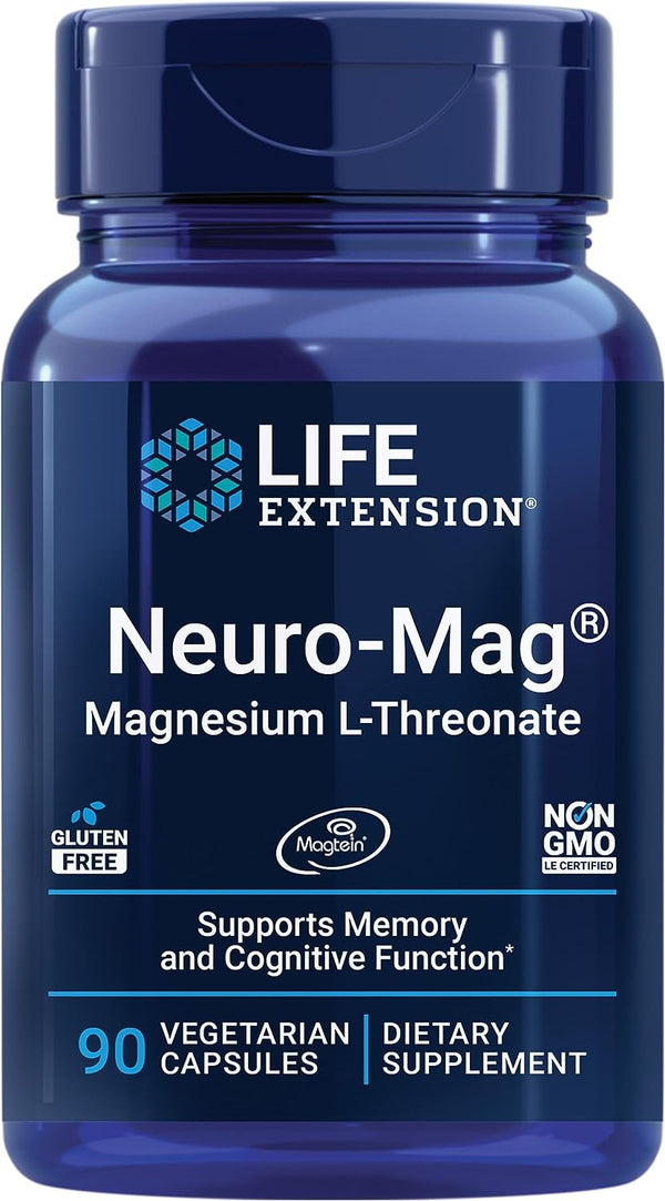 Life Extension Neuro-Mag Magnesium L-Threonate, Magnesium L-Threonate, Brain Health, Memory & Attention, Gluten Free, Vegetarian, Non-Gmo, 90 Vegetarian Capsules