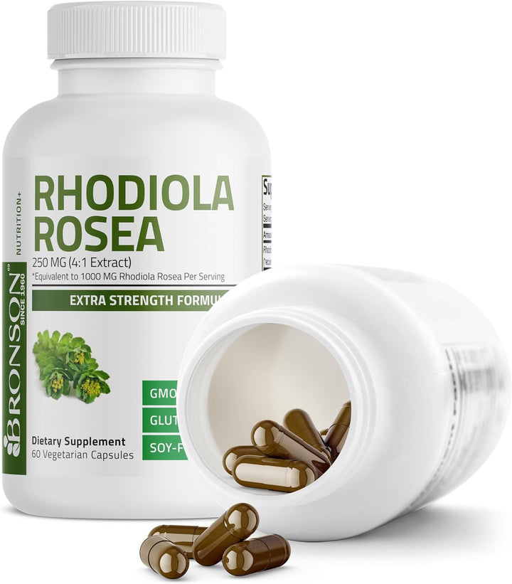 Bronson Rhodiola Rosea Vegetarian Capsules - Adaptogenic Herb - Brain, Stress & Mood Support - Non-Gmo, 60 Count