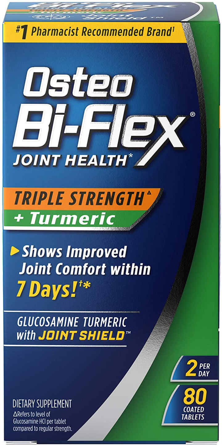 Osteo Bi-Flex Triple Strength Glucosamine with Turmeric, Joint Health Supplement, Coated Tablets, Original Version, 80 Count