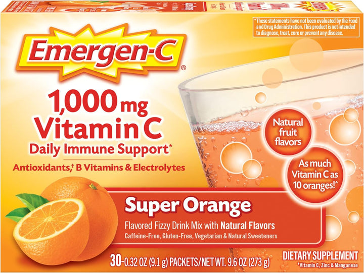 Emergen-C 1000Mg Vitamin C Powder, with Antioxidants, B Vitamins and Electrolytes, Vitamin C Supplements for Immune Support, Caffeine Free Fizzy Drink Mix, Strawberry Kiwi Flavor - 30 Count