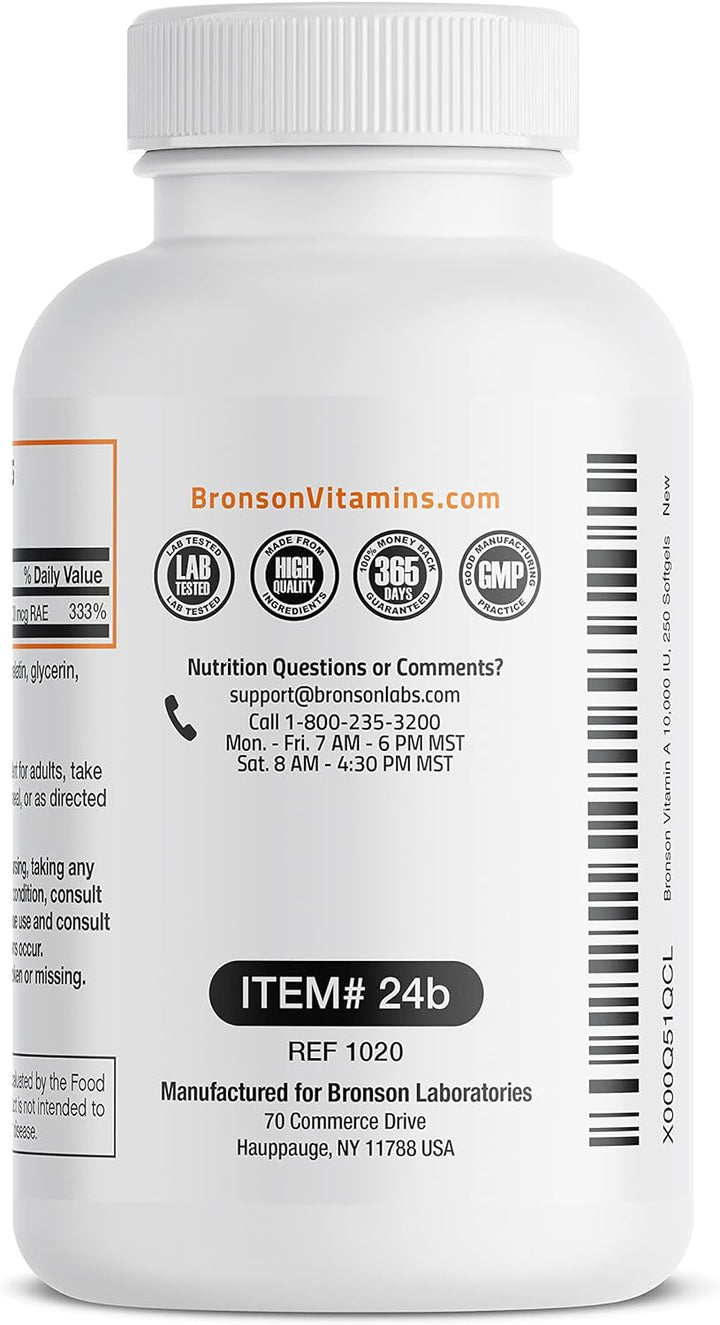 Bronson Vitamin a 10,000 IU Premium Non-Gmo Formula Supports Healthy Vision & Immune System and Healthy Growth & Reproduction, 250 Softgels