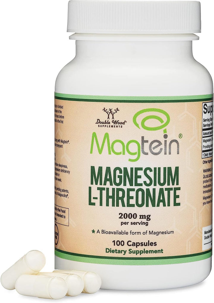 Magnesium L Threonate Capsules (Magtein) – High Absorption Supplement – Bioavailable Form for Sleep and Cognitive Function Support – 2,000 Mg – 100 Capsules