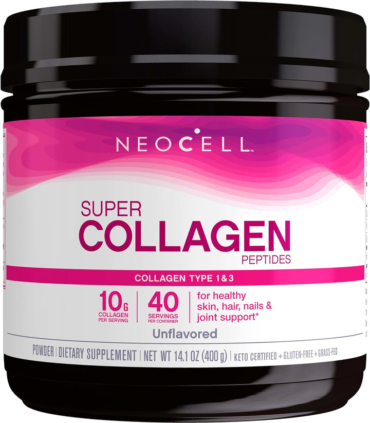 Neocell Super Collagen Peptides, 10G Collagen Peptides per Serving, Gluten Free, Keto Friendly, Non-Gmo, Grass Fed, Healthy Hair, Skin, Nails and Joints, Unflavored Powder, 7 Oz., 1 Canister