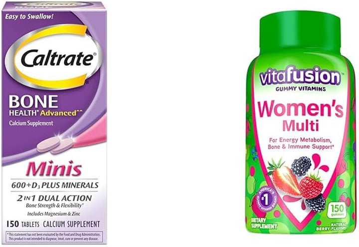 Caltrate Minis 600 plus D3 plus Minerals 150Ct and Vitafusion Women'S Multivitamin Gummies Berry Flavored 150Ct