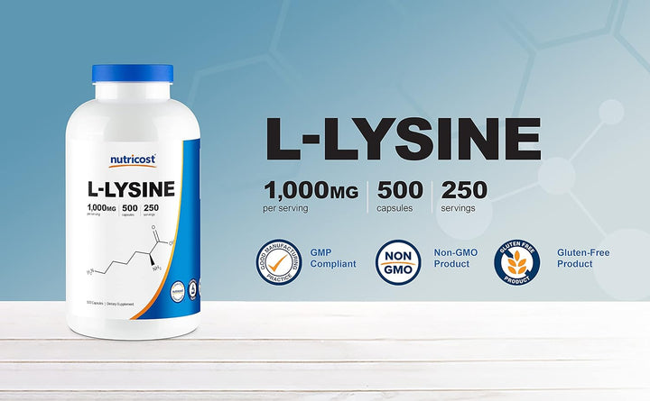 Nutricost L-Lysine 500Mg (1000Mg Serving), 500 Capsules (3 Bottles)