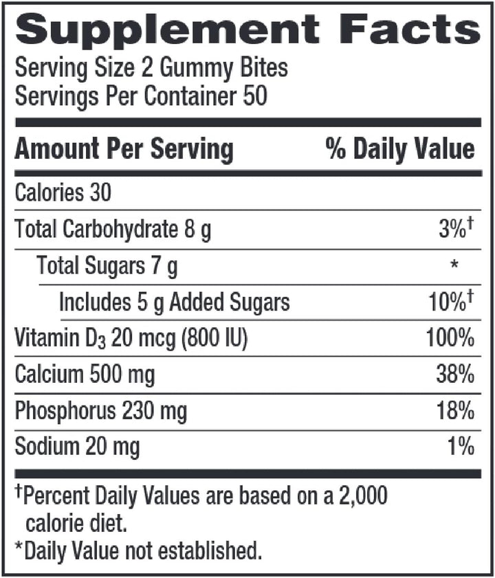 Caltrate Gummy Bites 500 Mg Calcium and Vitamin D Supplement, Black Cherry, Strawberry, Orange - 50 Count