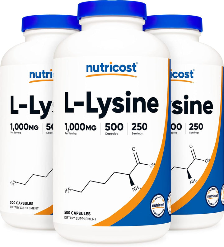 Nutricost L-Lysine 500Mg (1000Mg Serving), 500 Capsules (3 Bottles)