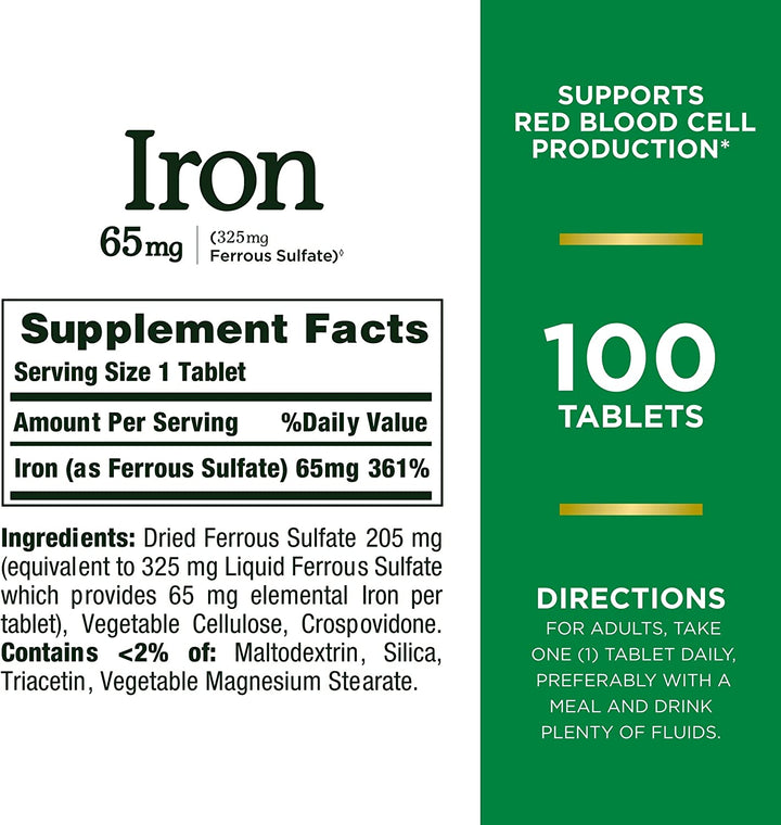 Nature'S Bounty Iron 65 Mg Tablets 100 Tablets, 100 Each, 3-Pack