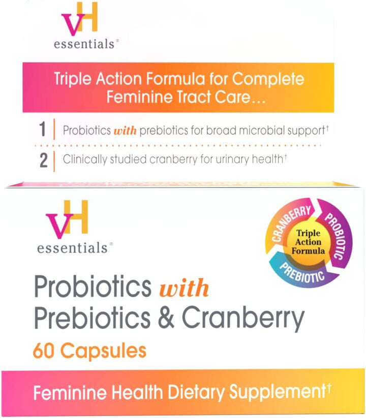 Vh Essentials Probiotics with Prebiotics and Cranberry Feminine Health Supplement - 120 Capsules (544-36)