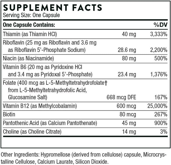 THORNE B-Complex #12 - Vitamin B Complex with Active B12 and Folate - 60 Capsules