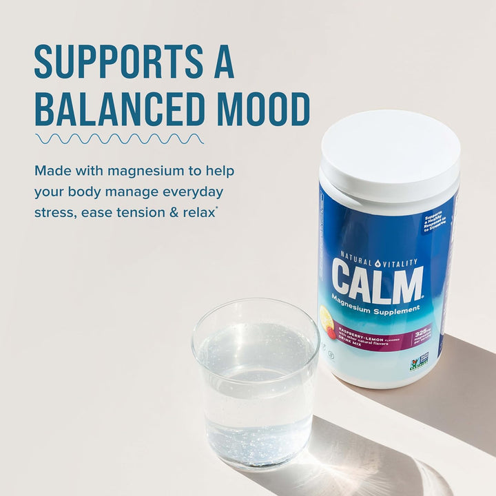 Natural Vitality Calm, Magnesium Citrate Supplement, Anti-Stress Drink Mix Powder, Gluten Free, Vegan, & Non-Gmo, Raspberry Lemon, 16 Oz