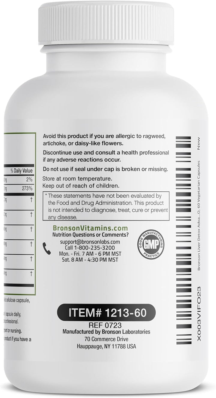 Bronson Liver Detox Advanced Detox & Cleansing Formula Supports Health Liver Function with Milk Thistle, Dandelion Root, Turmeric, Artichoke Leaf & More, Non-Gmo, 60 Vegetarian Capsules