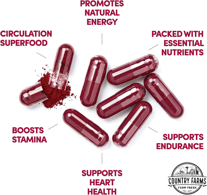 COUNTRY FARMS Bountiful Beets Capsules, Wholefood Beet Extract Superfood, Natural Nitric Oxide Booster, Beet Root Powder, Circulation and Immune Support, 90 Count, 90 Servings