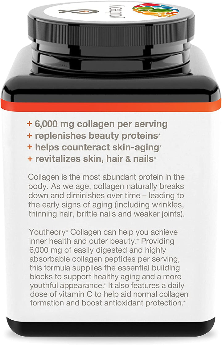 Youtheory Collagen with Vitamin C, Advanced Hydrolyzed Formula for Optimal Absorption, Skin, Hair, Nails and Joint Support, 290 Supplements