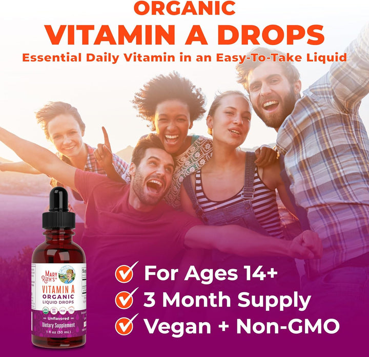 Maryruth Organics USDA Organic Vitamin a Liquid Drops | 3 Month Supply | Immune Support, Eye Health, Skin Health for Ages 14+ | 750Mcg per Serving | Sugar Free | Vegan | Non-Gmo | Gluten Free | 1Oz