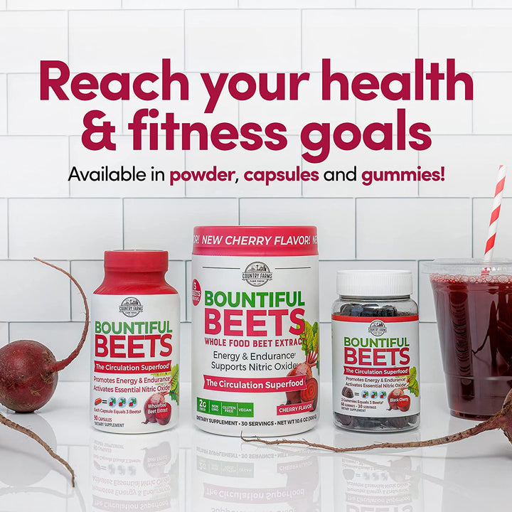 COUNTRY FARMS Bountiful Beets Root Capsules, Wholefood Beet Extract Superfood, Natural Nitric Oxide Booster, Supports Natural Energy, Circulation and Immune Support, 180 Count, 2 Pack