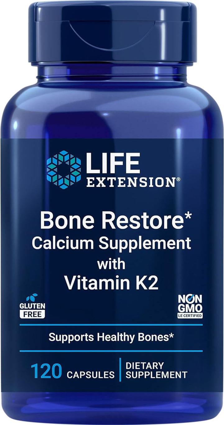 Life Extension Bone Restore + Vitamin K2 + Essential Medical Supply Universal Rail Pouch - 120 Capsules Maintain Bone Health + Bed Rail Accessory