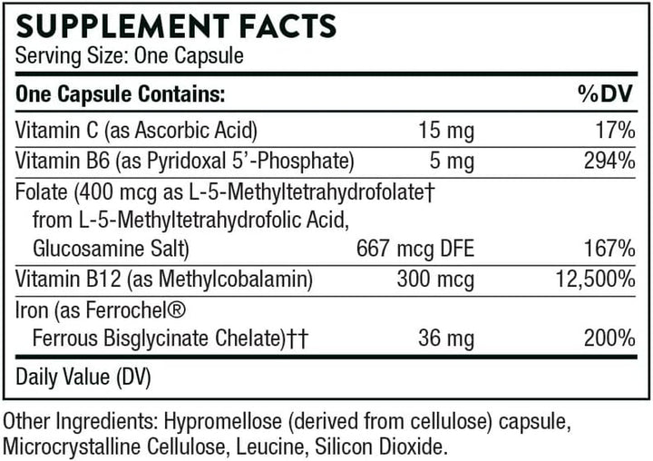 Thorne Ferrasorb - 36 Mg Iron with Essential Nutrients - Complete Blood Support Formula - Elemental Iron, Folate, B and C Vitamins for Optimal Absorption - Gluten-Free - 60 Capsules