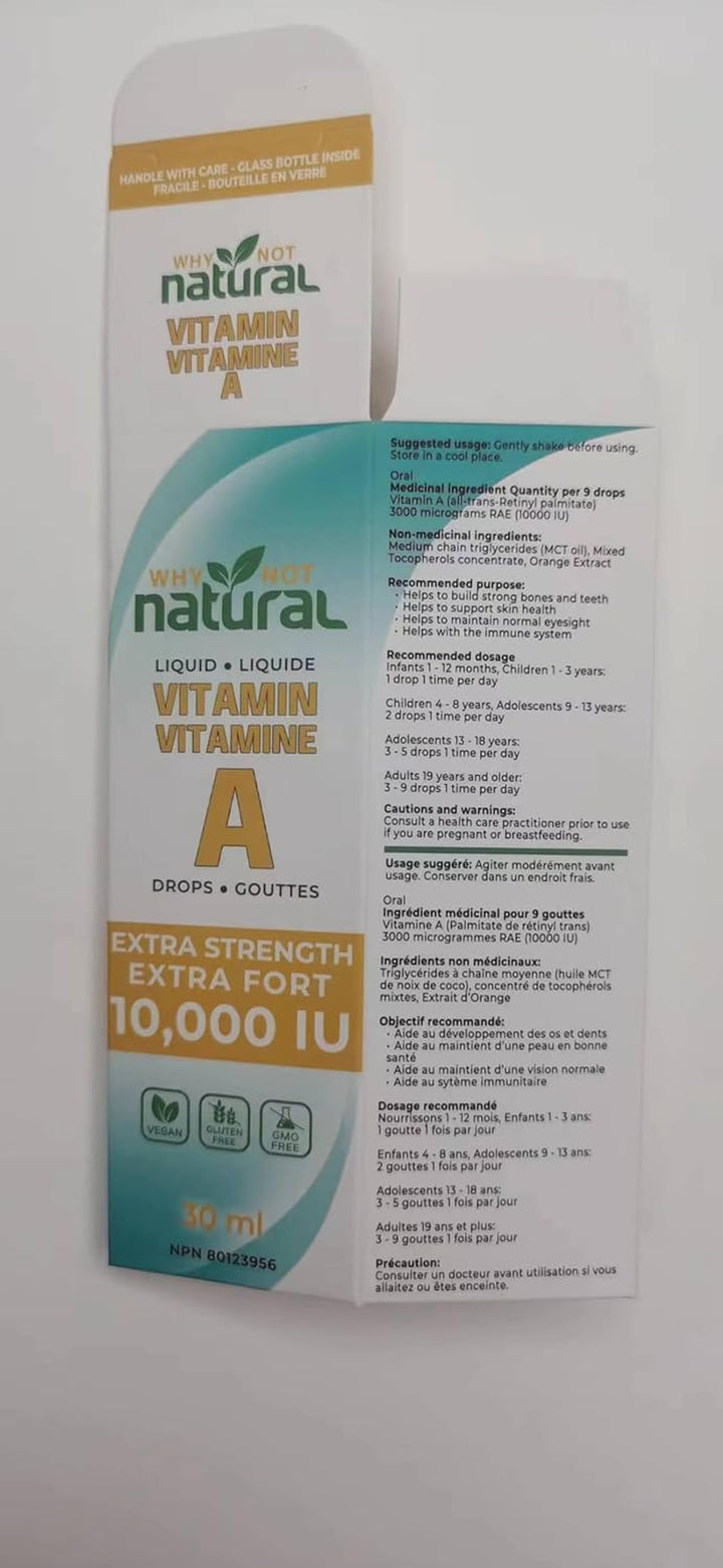 Why Not Natural Vitamin a Drops 10000 IU - Liquid Retinyl Palmitate with Coconut MCT Oil, Vegan Micellized VIT a Supplement for Skin, Eyes, Acne - 1 Oz Sublingual Tincture