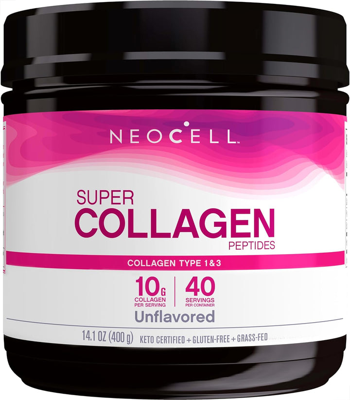 Neocell Super Collagen Peptides, 10G Collagen Peptides per Serving, Gluten Free, Keto Friendly, Non-Gmo, Grass Fed, Healthy Hair, Skin, Nails and Joints, Unflavored Powder, 7 Oz., 1 Canister