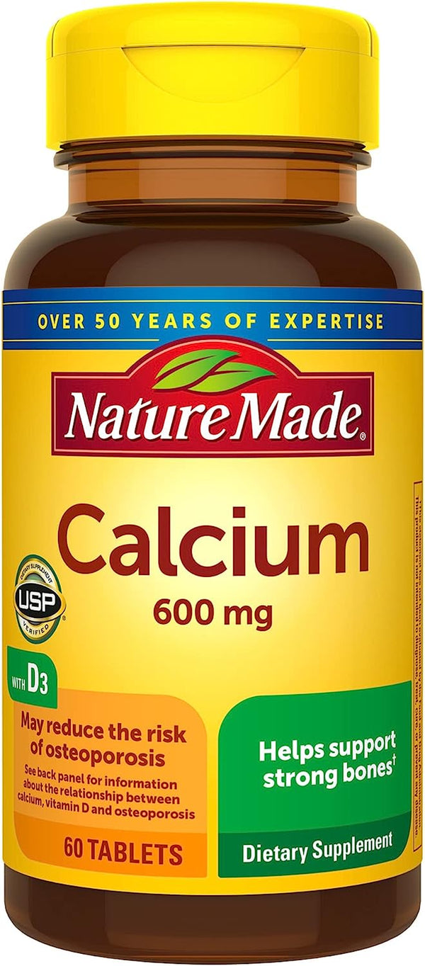 Nature Made Calcium 600 Mg with Vitamin D3, Dietary Supplement for Bone Support, 60 Tablets