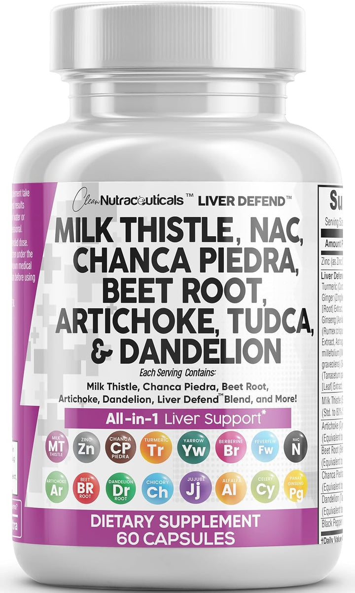 Milk Thistle 3000Mg NAC Chanca Piedra 2000Mg Beet Root 2000Mg Artichoke 2000Mg Dandelion Root 1000Mg - Liver Cleanse Detox & Repair Supplement plus TUDCA Choline and Ginger 60 Count