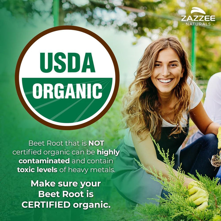 Zazzee USDA Organic Beet Root 20:1 Extract, 8000 Mg Strength, Enhanced Absorption with Organic Black Pepper Extract, 120 Vegan Capsules, Standardized, Concentrated 20X Extract, All-Natural and Non-Gmo