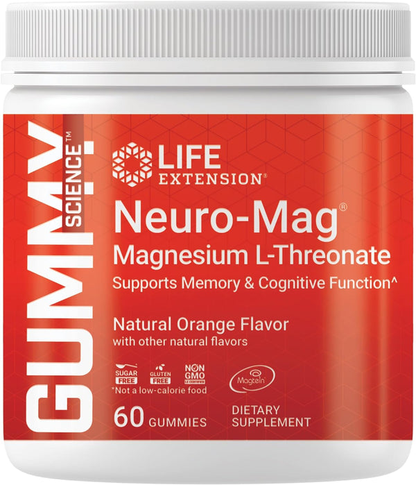 Life Extension Gummy Science™ Neuro-Mag® Magnesium L-Threonate, Memory Support, Recall Speed, Brain Health, Magnesium Supplement, Gluten-Free, Non-Gmo, Orange Flavor, 60 Gummies