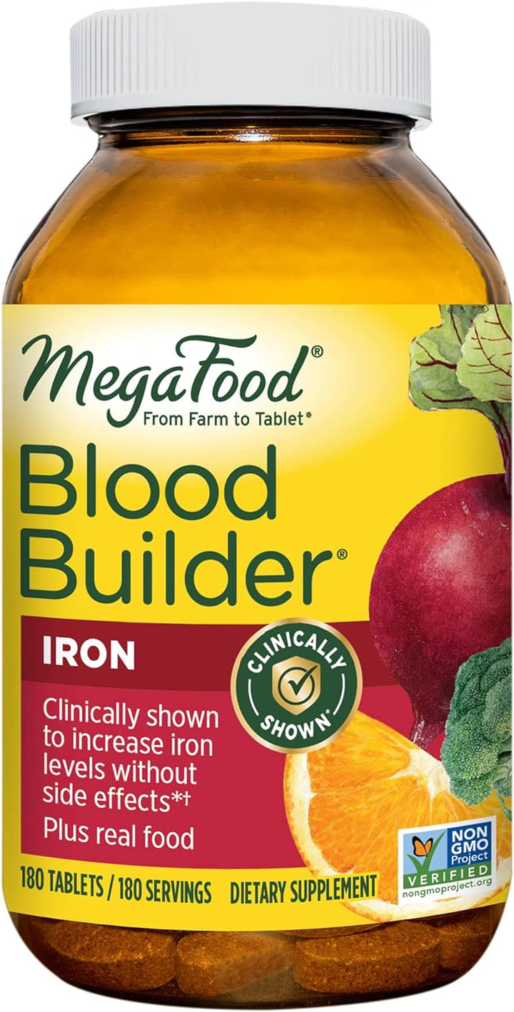 Megafood Blood Builder - Iron Supplement Clinically Shown to Increase Iron Levels without Side Effects - Iron Supplement for Women with Vitamin C, Vitamin B12 and Folic Acid - Vegan - 180 Tabs