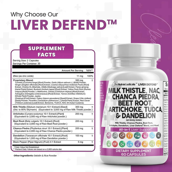 Milk Thistle 3000Mg NAC Chanca Piedra 2000Mg Beet Root 2000Mg Artichoke 2000Mg Dandelion Root 1000Mg - Liver Cleanse Detox & Repair Supplement plus TUDCA Choline and Ginger 60 Count