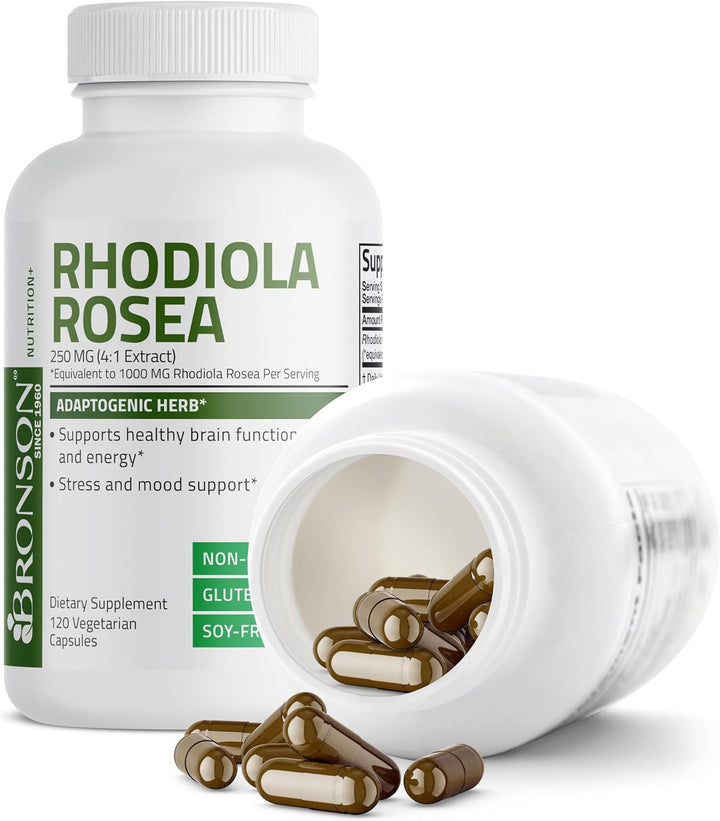 Bronson Rhodiola Rosea Vegetarian Capsules - Adaptogenic Herb - Brain, Stress & Mood Support - Non-Gmo, 120 Count