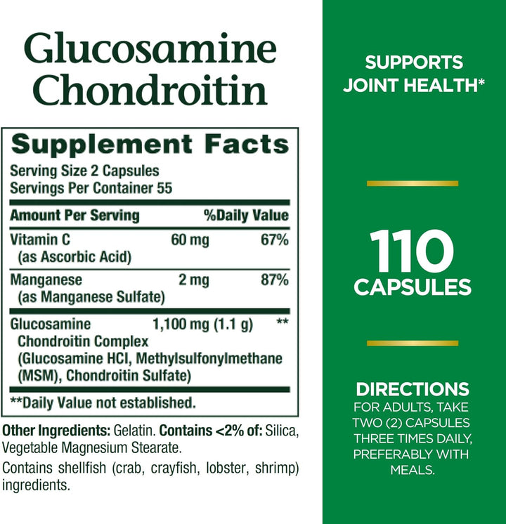 Nature'S Bounty Glucosamine Chondroitin Pills and Dietary Supplement, Support Joint Health, 110 Capsules