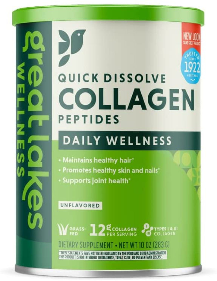 Great Lakes Wellness Collagen Peptides Powder Supplement for Skin Hair Nail Joints - Unflavored - Quick Dissolve Hydrolyzed, Non-Gmo, Keto, Paleo, Gluten-Free - 10 Oz Canister - 3 Pack