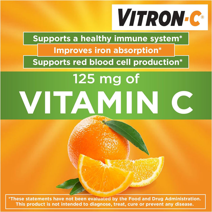 Vitron-C Iron Supplement, Once Daily, High Potency Iron plus Vitamin C, Supports Red Blood Cell Production, Dye Free Tablets, 60 Count