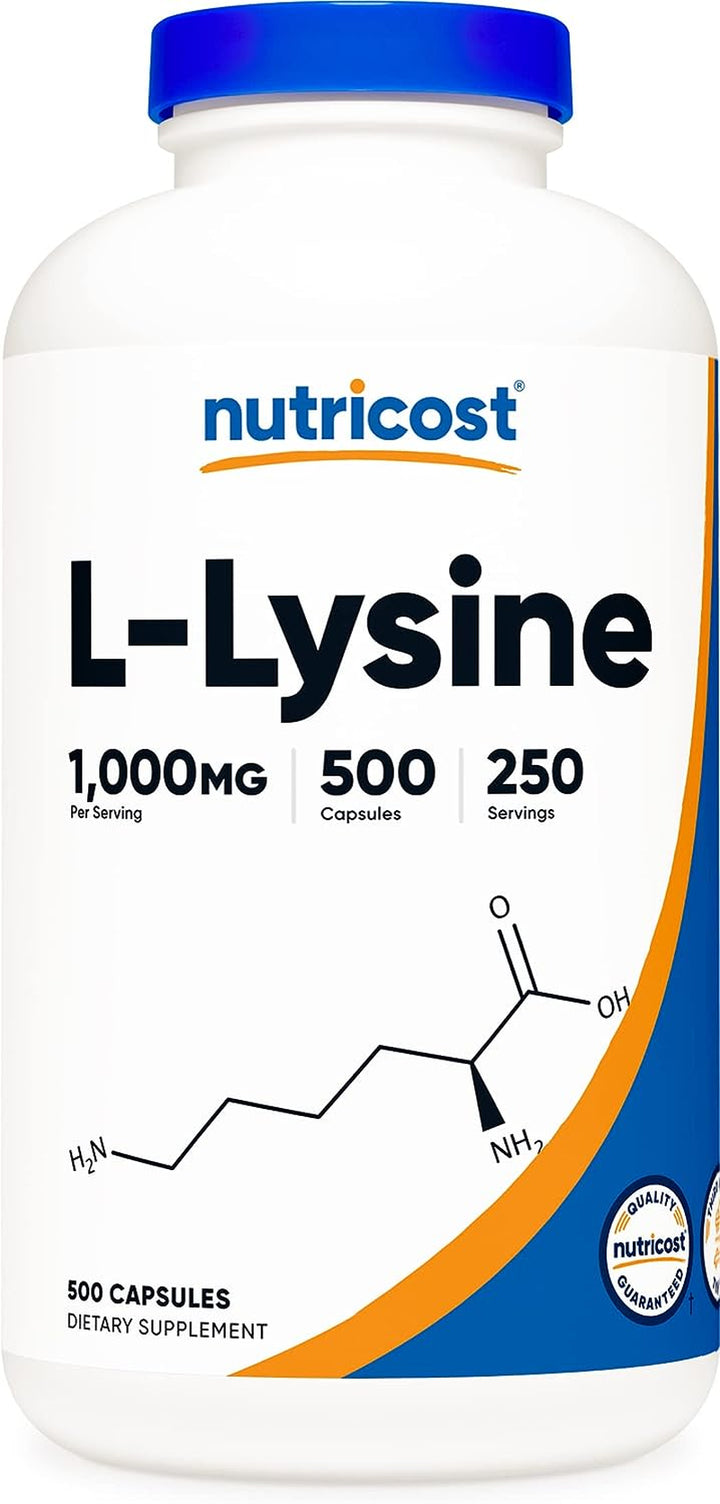 Nutricost L-Lysine 500Mg (1000Mg Serving), 500 Capsules (2 Bottles)