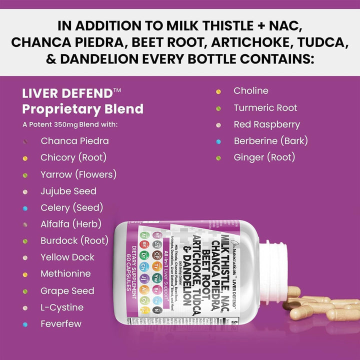 Milk Thistle 3000Mg NAC Chanca Piedra 2000Mg Beet Root 2000Mg Artichoke 2000Mg Dandelion Root 1000Mg - Liver Cleanse Detox & Repair Supplement plus TUDCA Choline and Ginger 60 Count