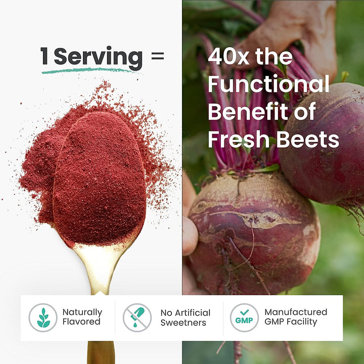 Humann Superbeets - Beet Root Powder - Nitric Oxide Boost for Blood Pressure, Circulation & Heart Health Support - Non-Gmo Superfood Supplement - Natural Black Cherry Flavor, 60 Servings