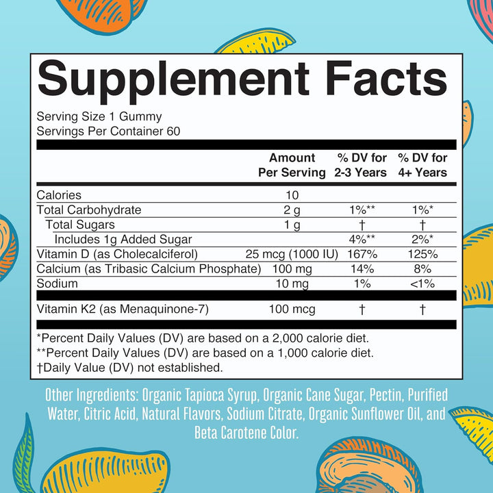 Maryruth Organics Calcium with Vitamin D & Vitamin K2, 2 Month Supply, Calcium Supplement Supports Bone Health & Joint Support, with Vitamins D3 K2 Gummies, Vegan, Non-Gmo, Gluten Free, 60 Count