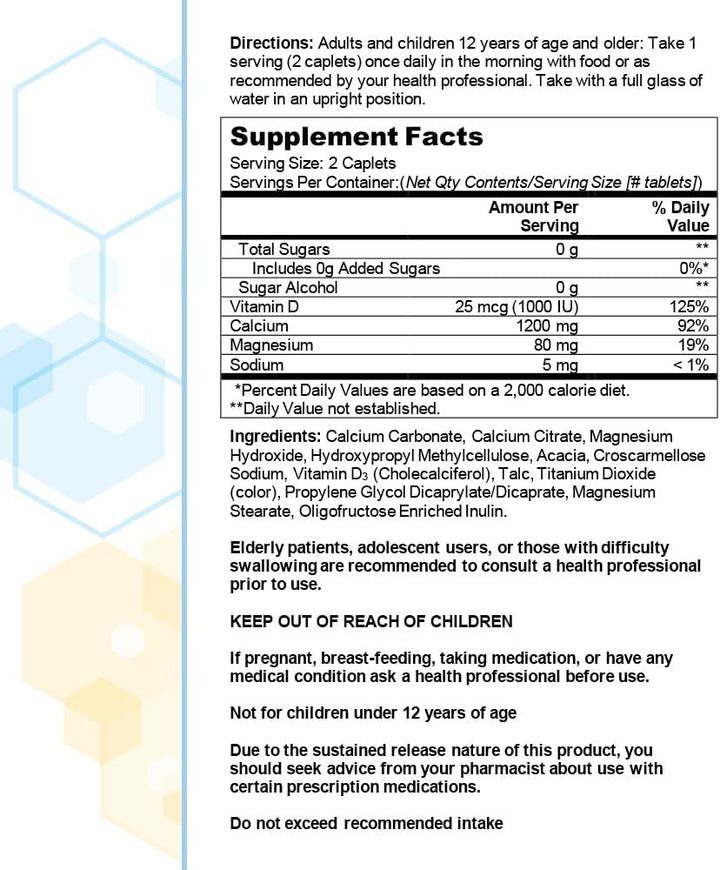 Citracal Slow Release 1200, 1200 Mg Calcium Citrate and Calcium Carbonate Blend with 1000 IU Vitamin D3, Bone Health Supplement for Adults, Once Daily Caplets, 80 Count