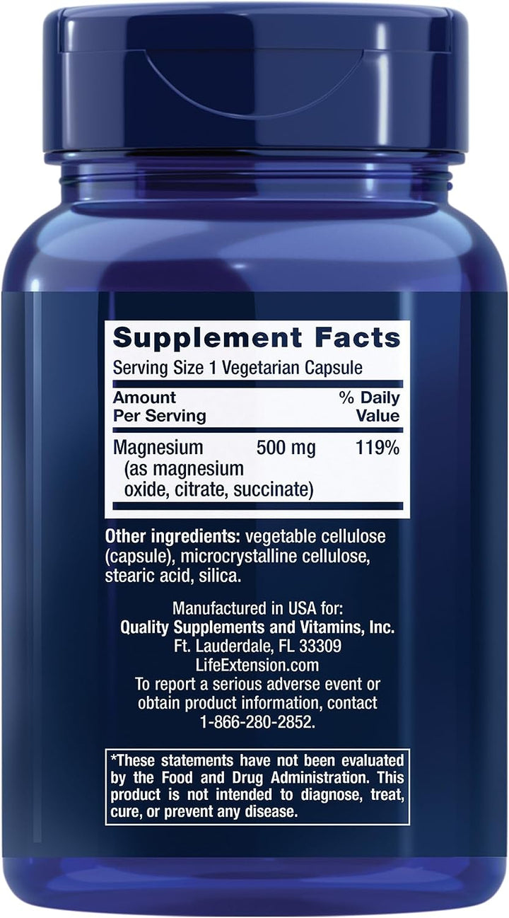 Life Extension Magnesium Caps, 500 Mg, Magnesium Oxide, Citrate, Succinate, Heart Health & N-Acetyl-L-Cysteine (NAC), Immune, Respiratory, Liver Health, NAC 600 Mg