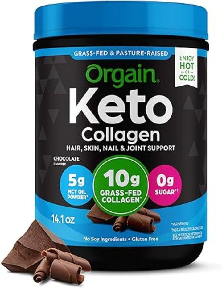 Orgain Keto Collagen Protein Powder, Vanilla - 10G Grass Fed Hydrolyzed Collagen Peptides Type 1 & 3, 10G Protein, 5G MCT Oil - Hair, Skin, Nail, & Joint Support, Gluten Free, Paleo - 0.88Lb